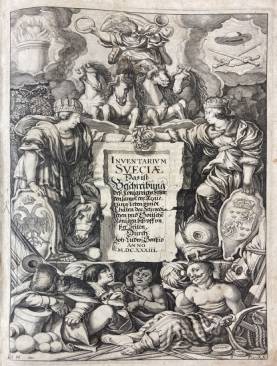 Титульный лист книги «Inventarium Sveciae» («Описания Швеции») Иоганна Людвига Готфрида. Франкфурт-на-Майне. 1632 год