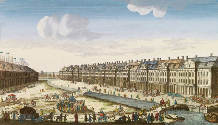 Здание двенадцати коллегий в Санкт-Петербурге. Гравюра 1750 года