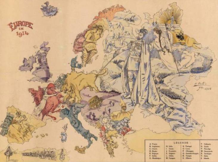 «Символическая карта Европы в 1914 году». Франция / Carte symbolique de l’Europe. L’Europe en 1914. Guerre libératrice. Paris, 1914.