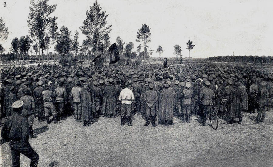 Полковой митинг, созванный большевиком Михайловым, призывавшим солдат к братанию