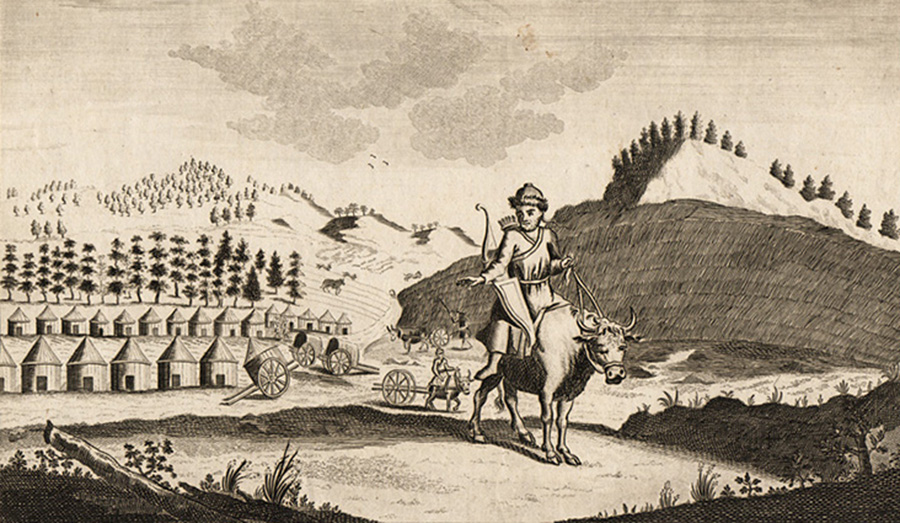 Татары - одежда, сельское хозяйство и жильё. Гравюра Джона Гамильтона Мура.1780-е годы
